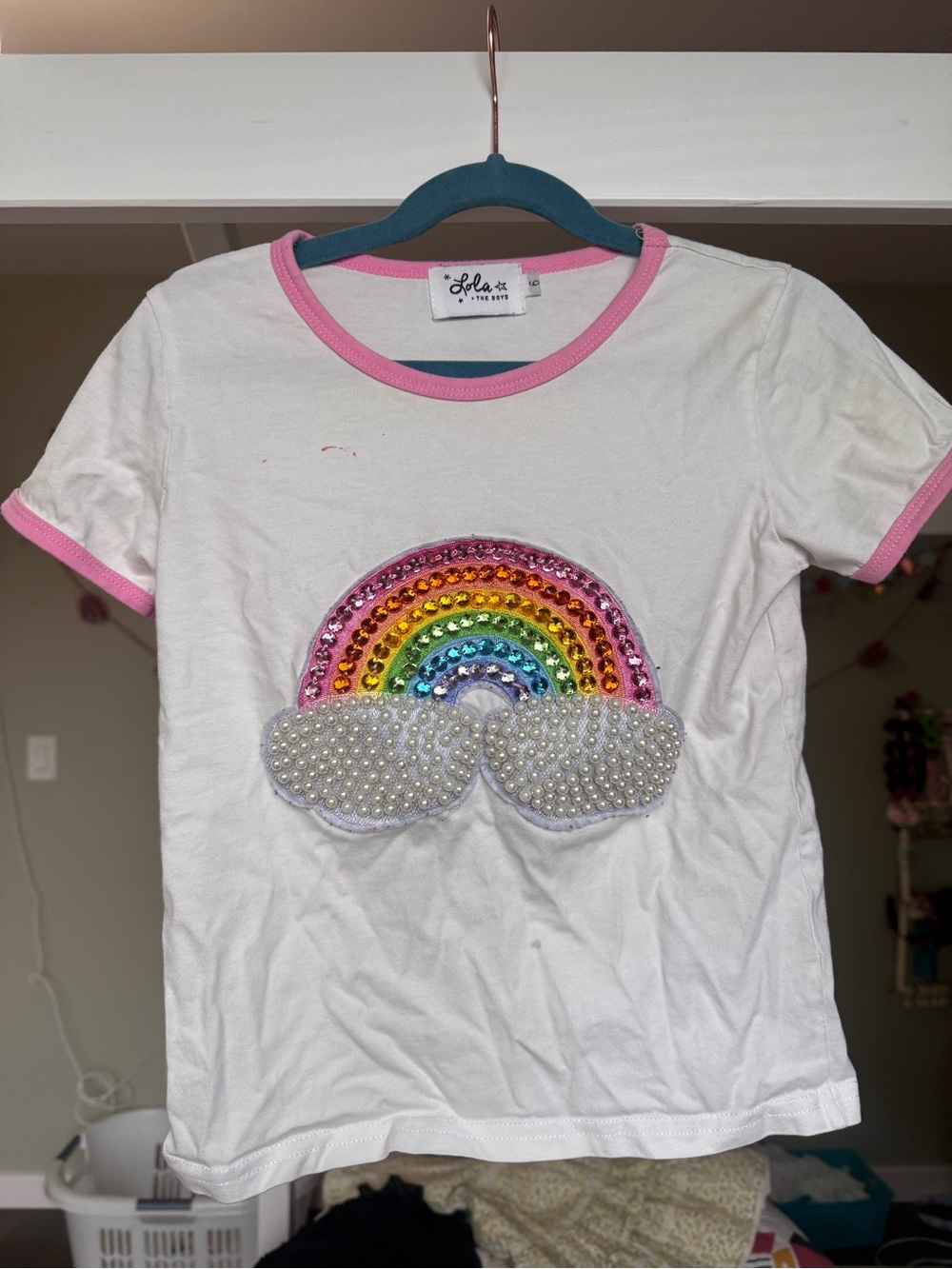 Lola + The Boys Rainbow Pearl Patch T-Shirt size 6